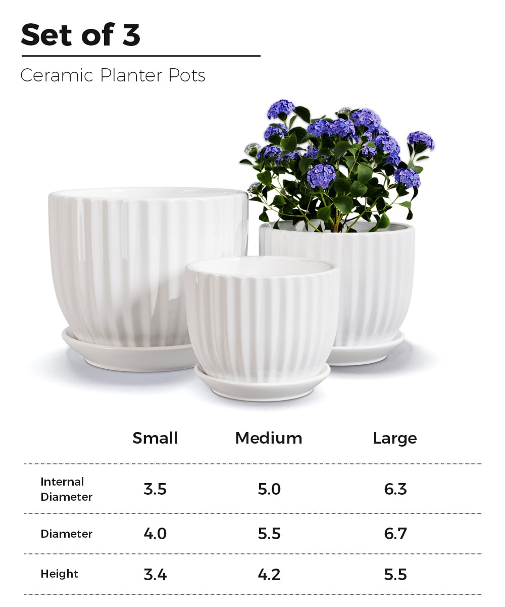 White Plant Pots Set of 3,Indoor Ceramic Flower Pot with Saucers,6.7"&5.5"&3.9" Inch Small to Medium Sized Planters for Plants,Round Modern Garden Pots