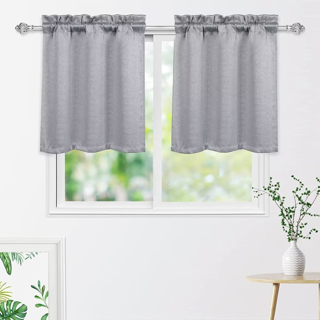 Yiwa Grey Kitchen Curtains 24inch Linen Textured Cafe Curtains Room