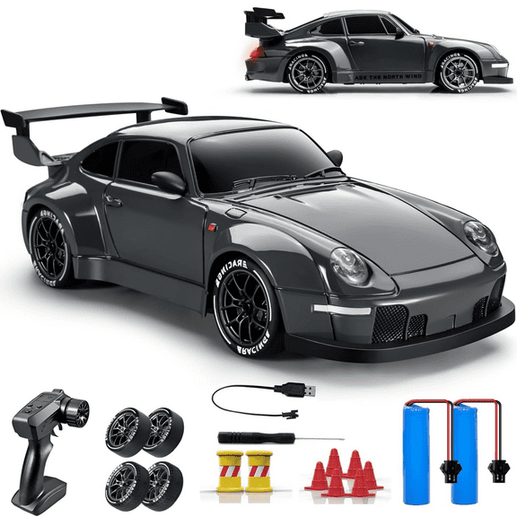 RC Drift Car, 1:24 Remote Control Car for Kids, 20KM/H 4WD High Speed RC Cars with LED Lights, Two Batteries, Extra Drifting Tires, Vehicle for Adults Boys Girls