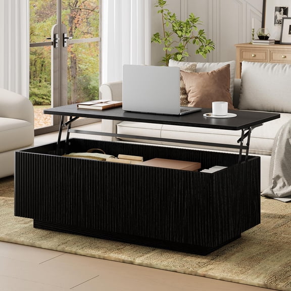 41.7'' Fluted Lift Top Coffee Table Large Stor Black