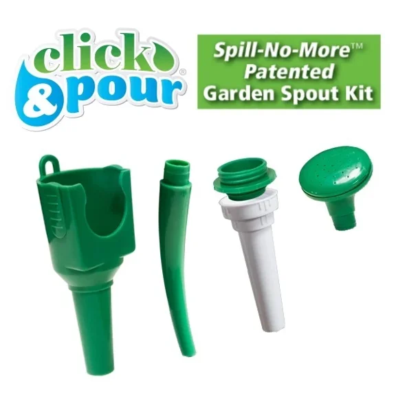 PURELY- Click And Pour 5 Pc Funnels Garden Spout Kit Transferring Fluids No Mess Kitchen