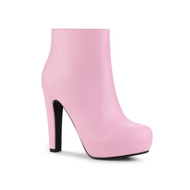 Unique Bargains Bottines à Talon Bloc Plateforme à Bout Rond avec Fermeture Éclair pour Femmes