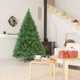 thumbnail image 1 of Gymax 6FT Pre-lit Flowering Artificial Green Hinged Christmas Tree PVC Pine Tree, 1 of 10