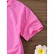 thumbnail image 4 of Camiseta de regreso a clases para niñas: adorable diseño de personaje de dibujos animados con fondo a cuadros, lazo rosa con la letra F, camiseta holgada de algodón transpirable para primavera y vera, 4 of 7