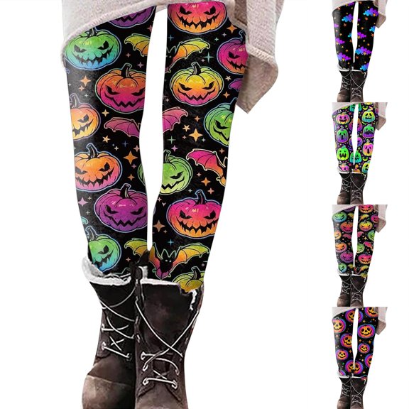SAZBJOJN Women Halloween Leggings High Waist Stretch Yoga Pants Casual Soft Workout Tights for Daily Wear Halloween Party Outfits Size M