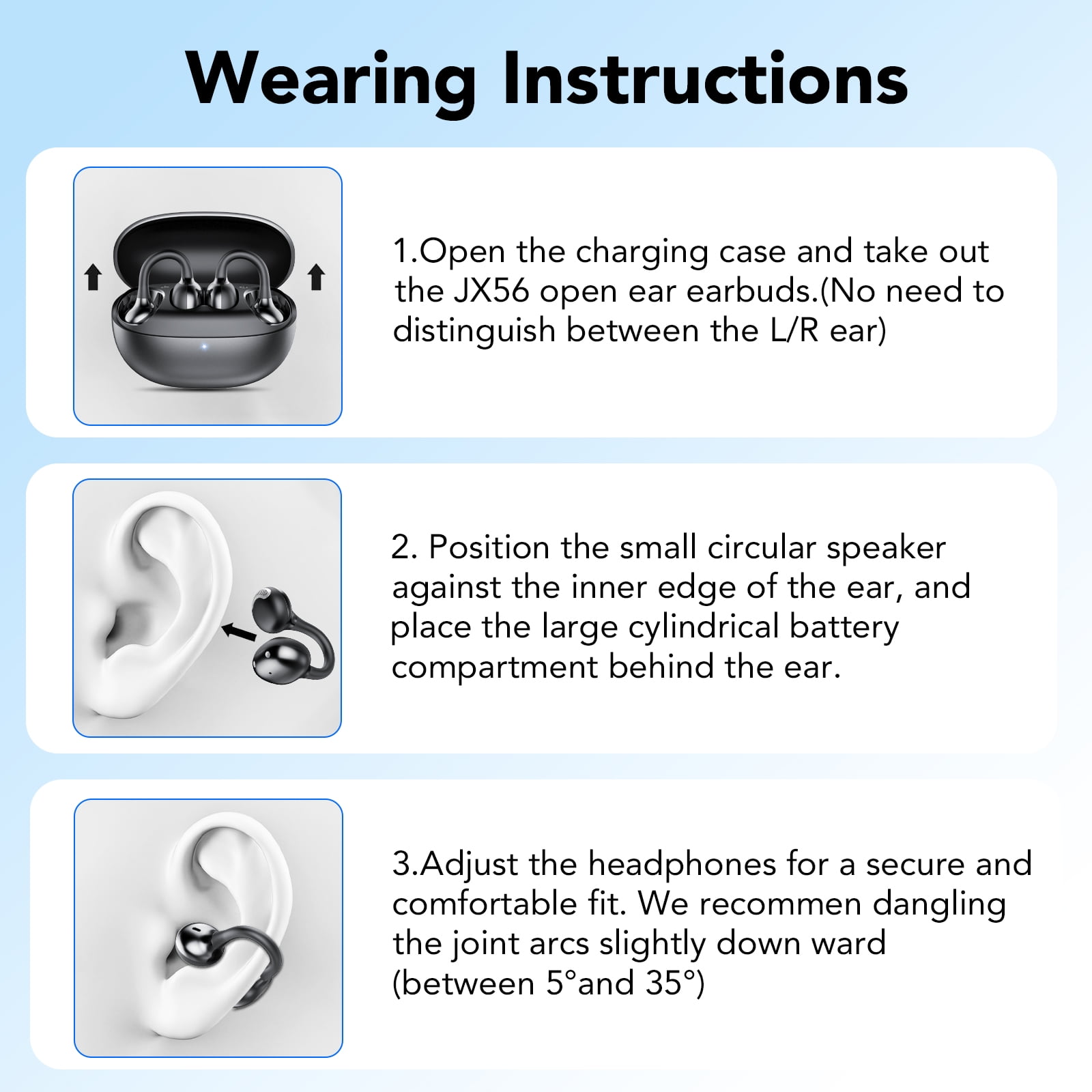 Open Ear Earbuds, Bluetooth Headphones 6.0, Lightweight Comfort Open Ear Clip Wireless Earbuds, 50H Playtime, ENC Clear Calls, Deep Bass, IPX7 Waterproof, Design Fit Running/Workout(Black)