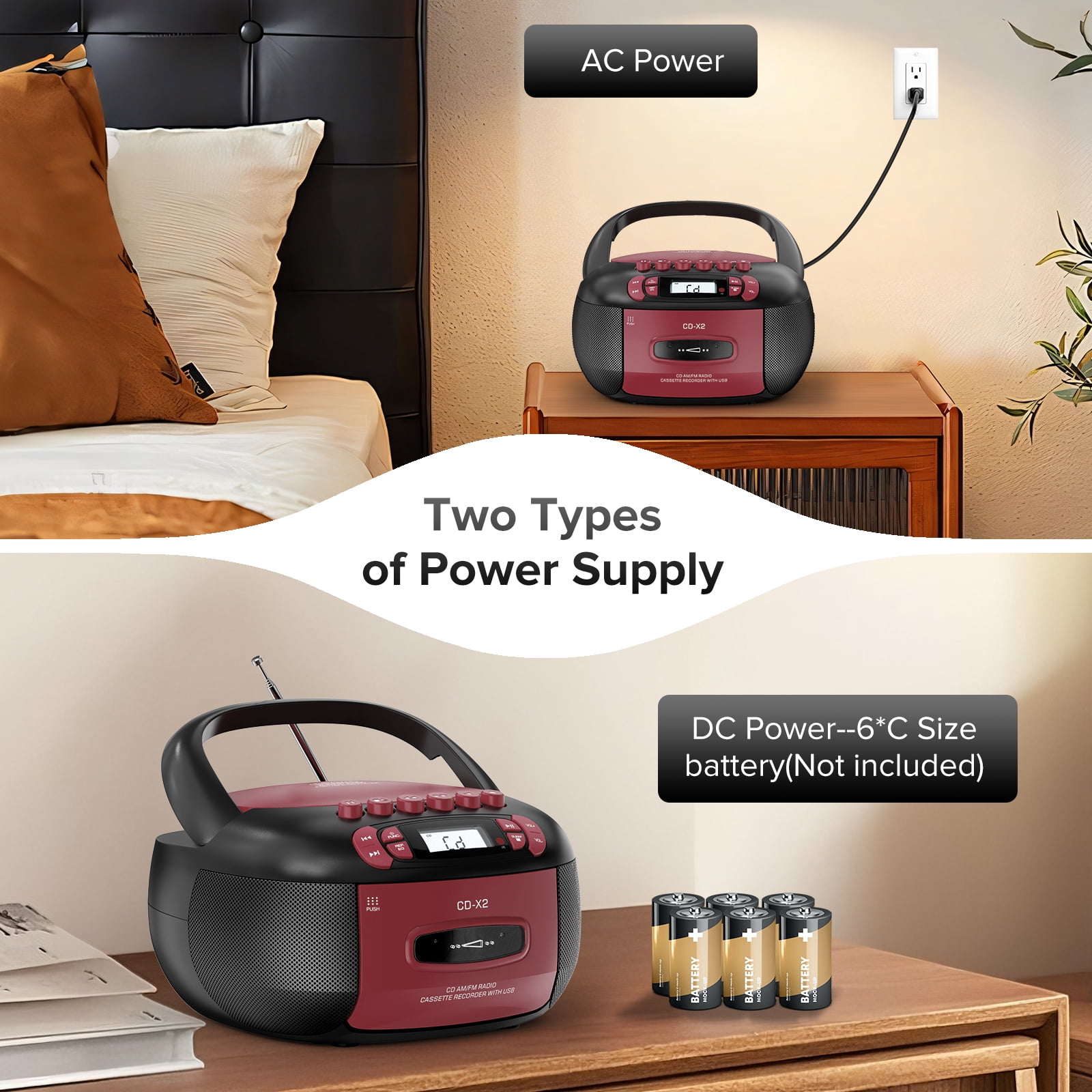 Boombox CD Cassette Player Combo, Boom Box and AM FM Radio with Bluetooth for Home & Outdoor, Stereo Sound with Remote Control