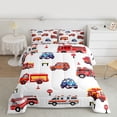 thumbnail image 2 of Homewish Cartoon Fire Engine Queen Comforter Set,Cute Cartoon Car Bedding Sets,White Red Blue Bedding Comforter Set For Teens,Breathable Home Decor Reversible,3-Piece, 2 of 8