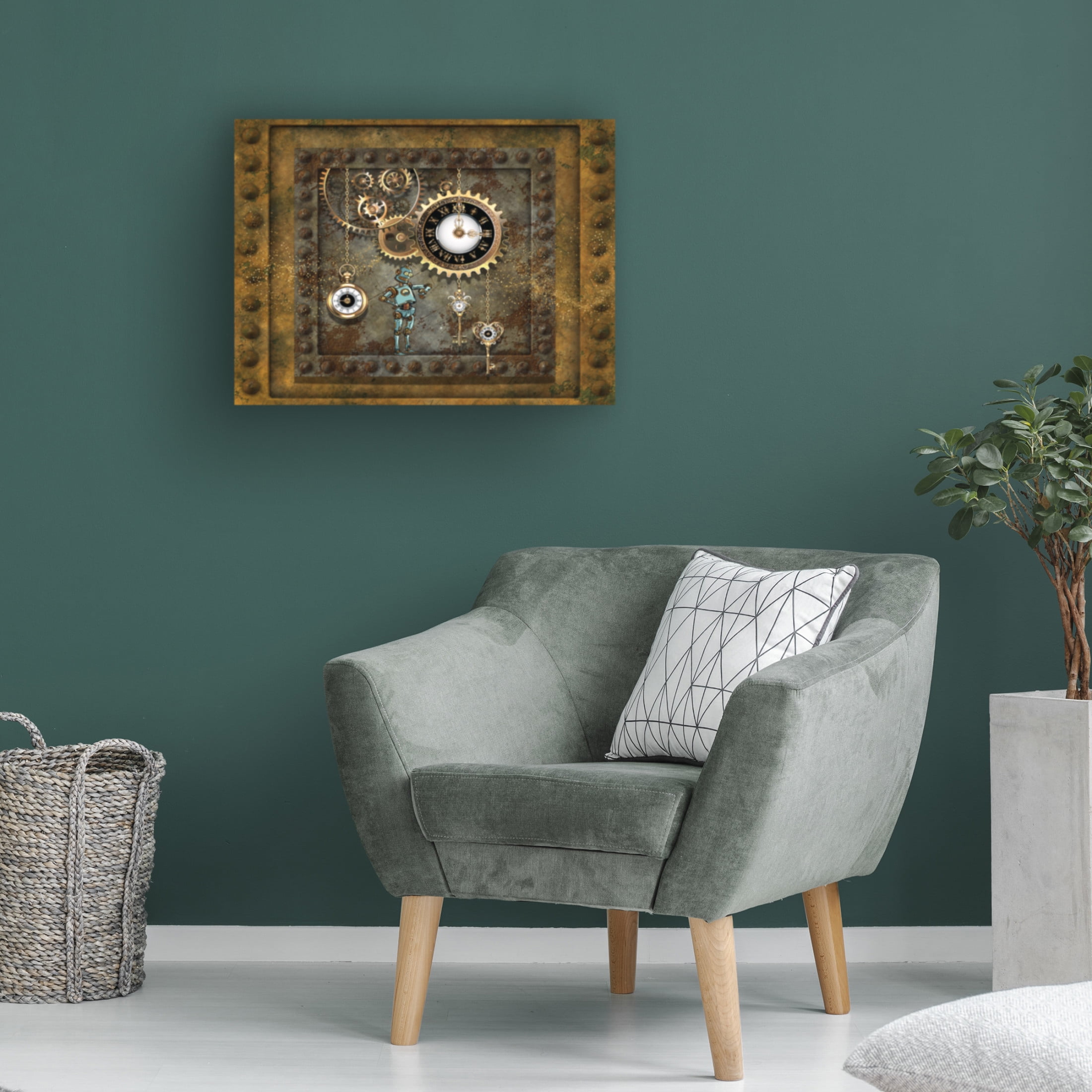 Canvas Wall Art - Tina Mitchell 'Steampunk Robot Clockworks' Wall Art for Living Room, Bedroom, or Office Décor by Trademark Fine Art - 19 x 19 Inches