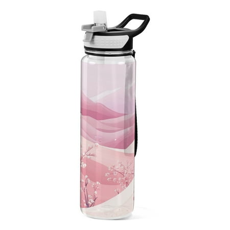 

32oz Transparent Sports Water Bottle with Straw BPA Free Tritan for Kids Adults Outdoor School Gym Fitness Pink Desert Hills