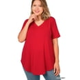 thumbnail image 3 of Women & Plus Short Sleeve V Neck Round Hem Relaxed Fit Casual Tee Shirt Top, 3 of 5