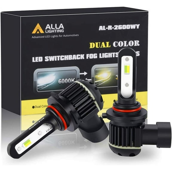 Alla Lighting 5200LM PY20D H10 9145 Switchback LED Fog Lights Bulbs, 6000K Xenon White/3000K Yellow 9140 9155 9040 9055 9045 Dual Color Replacement Extreme Super Bright