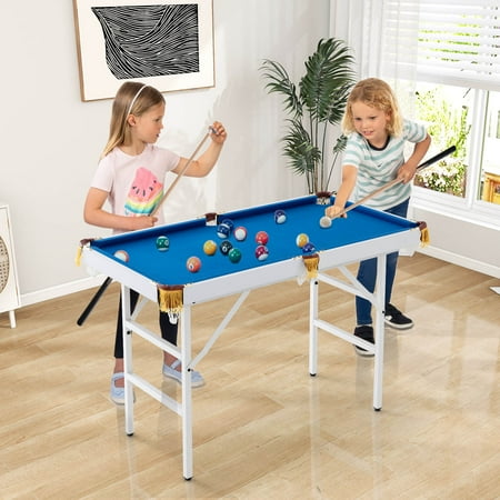 Costway 47'' Folding Billiard Table Pool Game Table for Kids w/ Cues & Chalk & Brush Blue - Blue