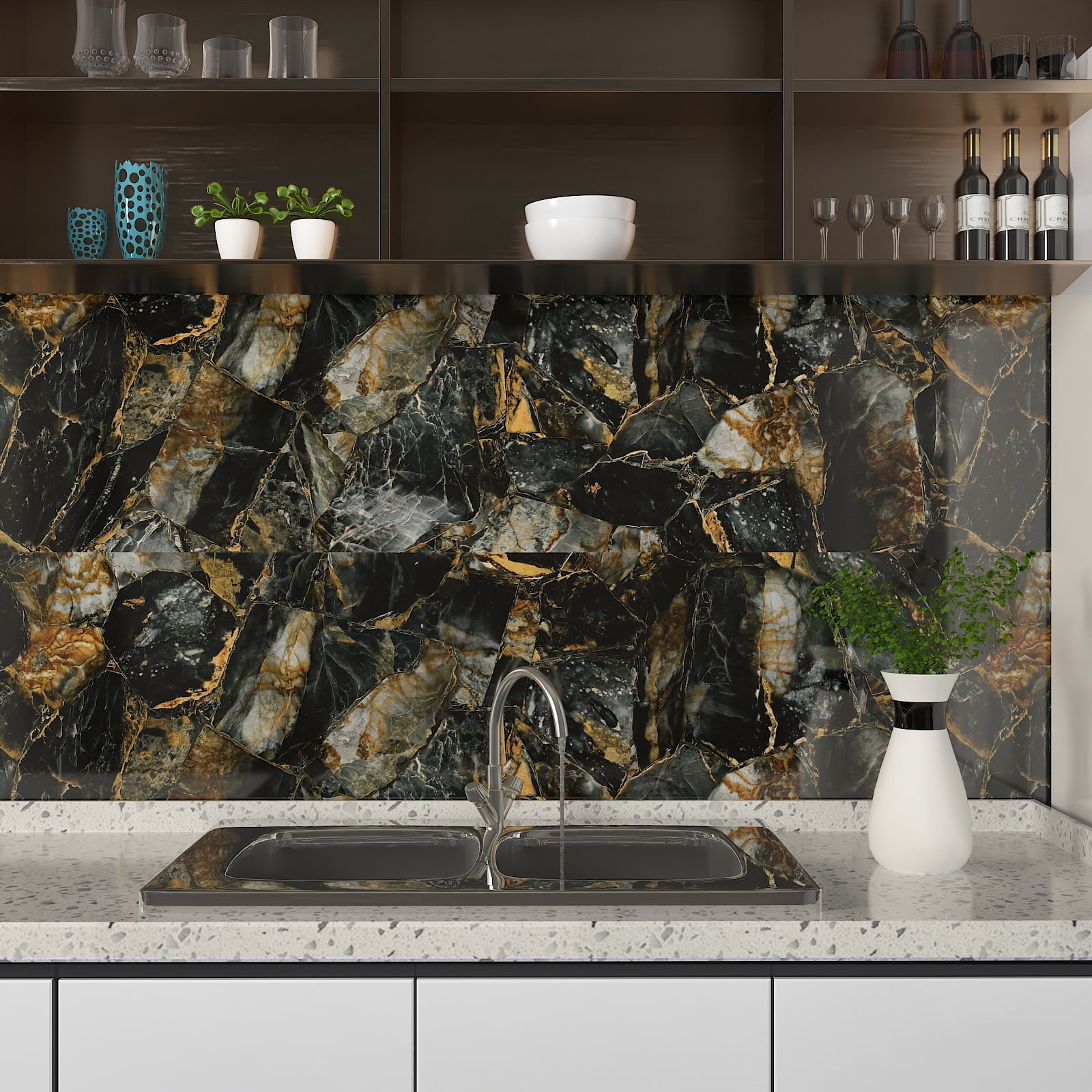 CHIHUT Black Gold Mable Peel and Stick Countertop 17.7"x236" Self Adhesive Marble Wallpaper Waterproof