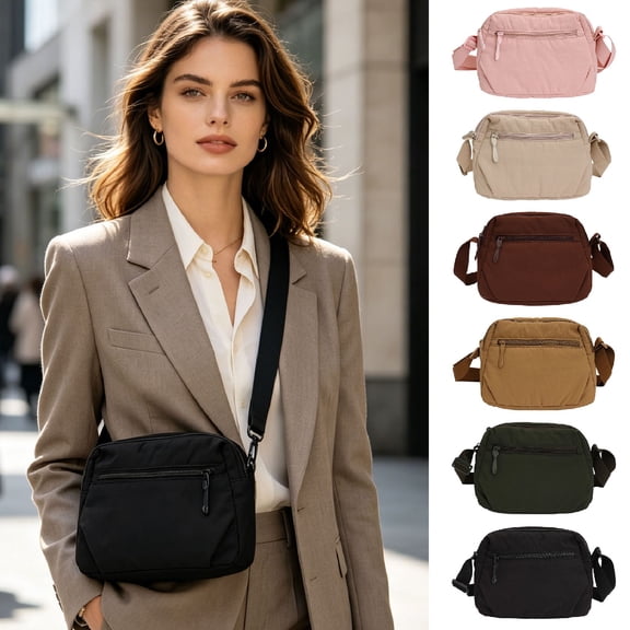 Lightweight Nylon Crossbody Bag with Multi-Zipper Pockets for Women Casual Daily Use Outdoor Shopping and Travel Shoulder Bag