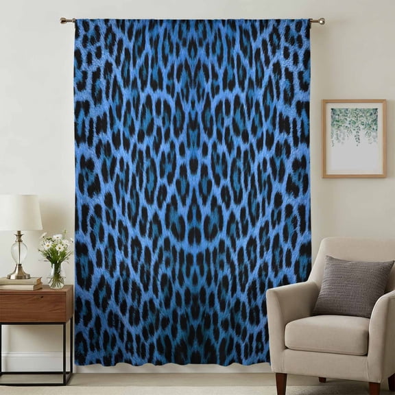 Blue Leopard Print Sheer Curtains 96 Inches Long, Vintage Abstract Animal Patterned Art Light Filering Curtains, Privacy Drapes Simi Floor to Veiling Curtain for Living Room Bedroom Window Treatment