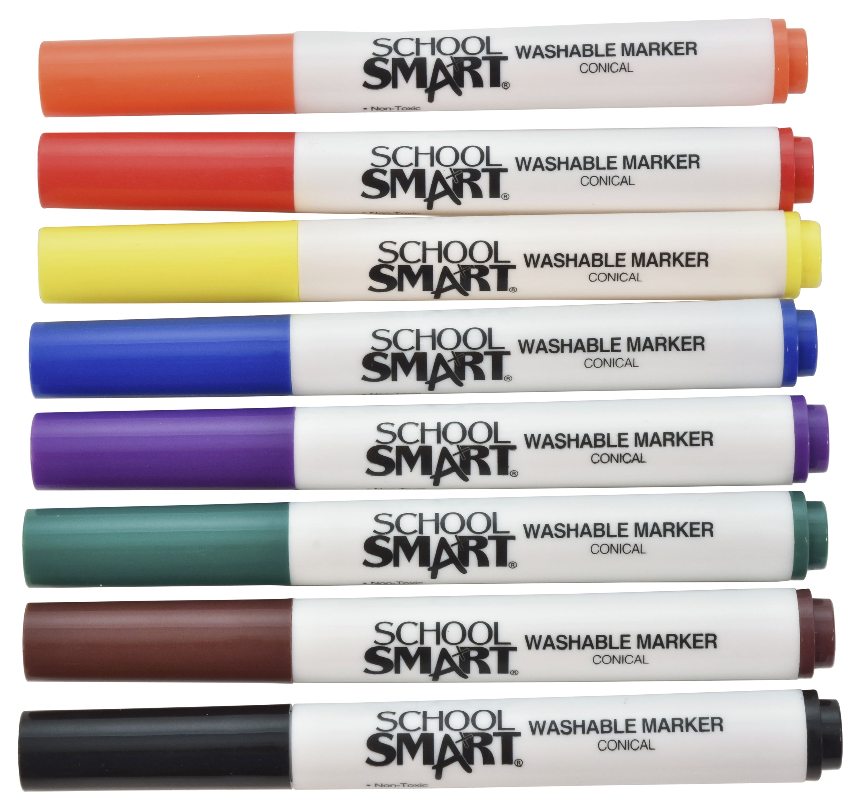School Smart Washable Markers, Conical Tip, Assorted Colors, Pack of 8