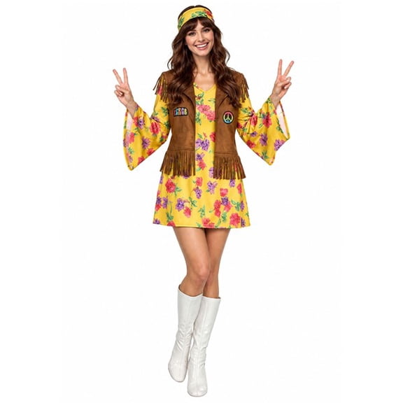 Women's Yellow Flower Hippie Dress Costume | Hippie Costumes