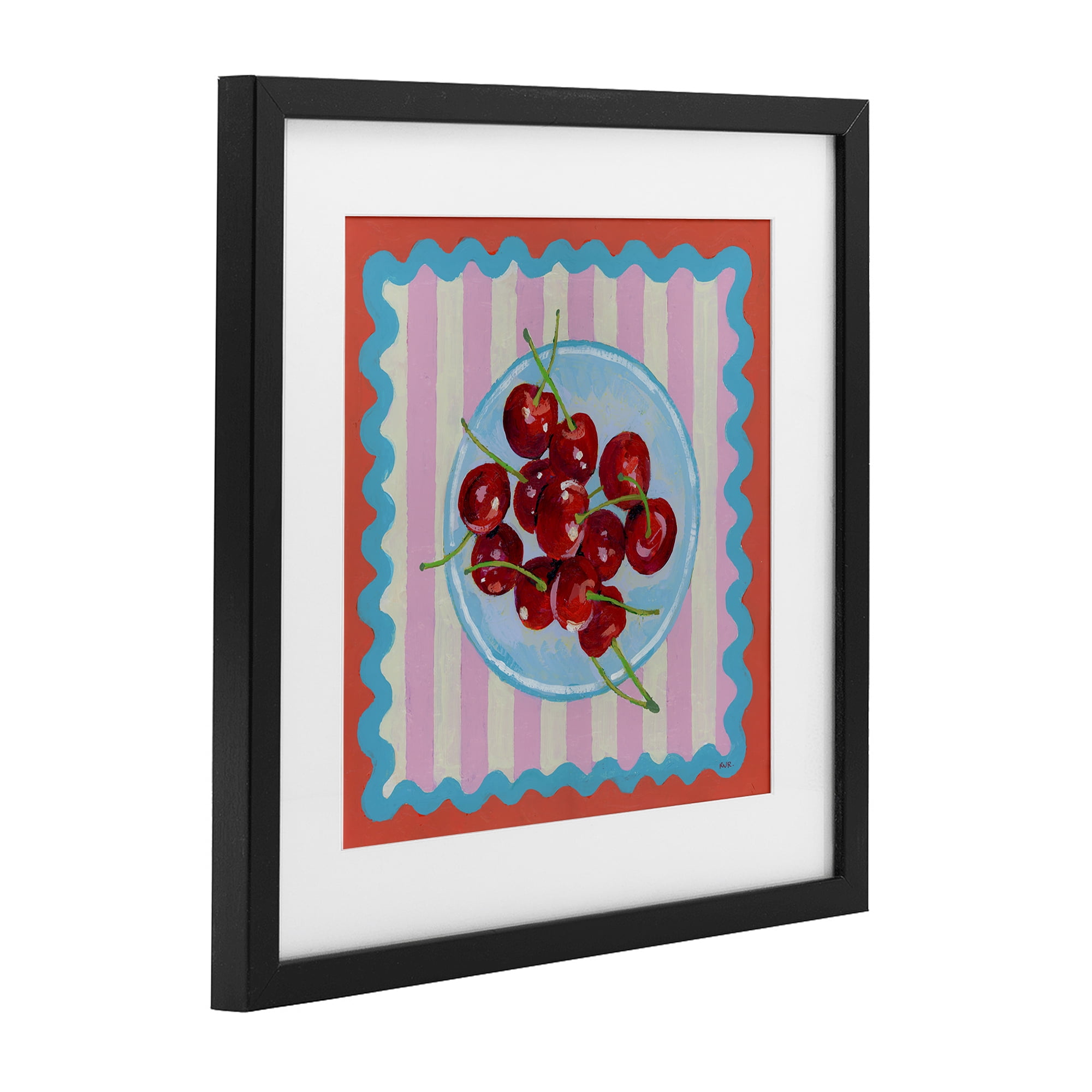 Stupell Industries Red Cherries over Pink Stripes Black Framed Print Under Glass, design by Rachael Reese