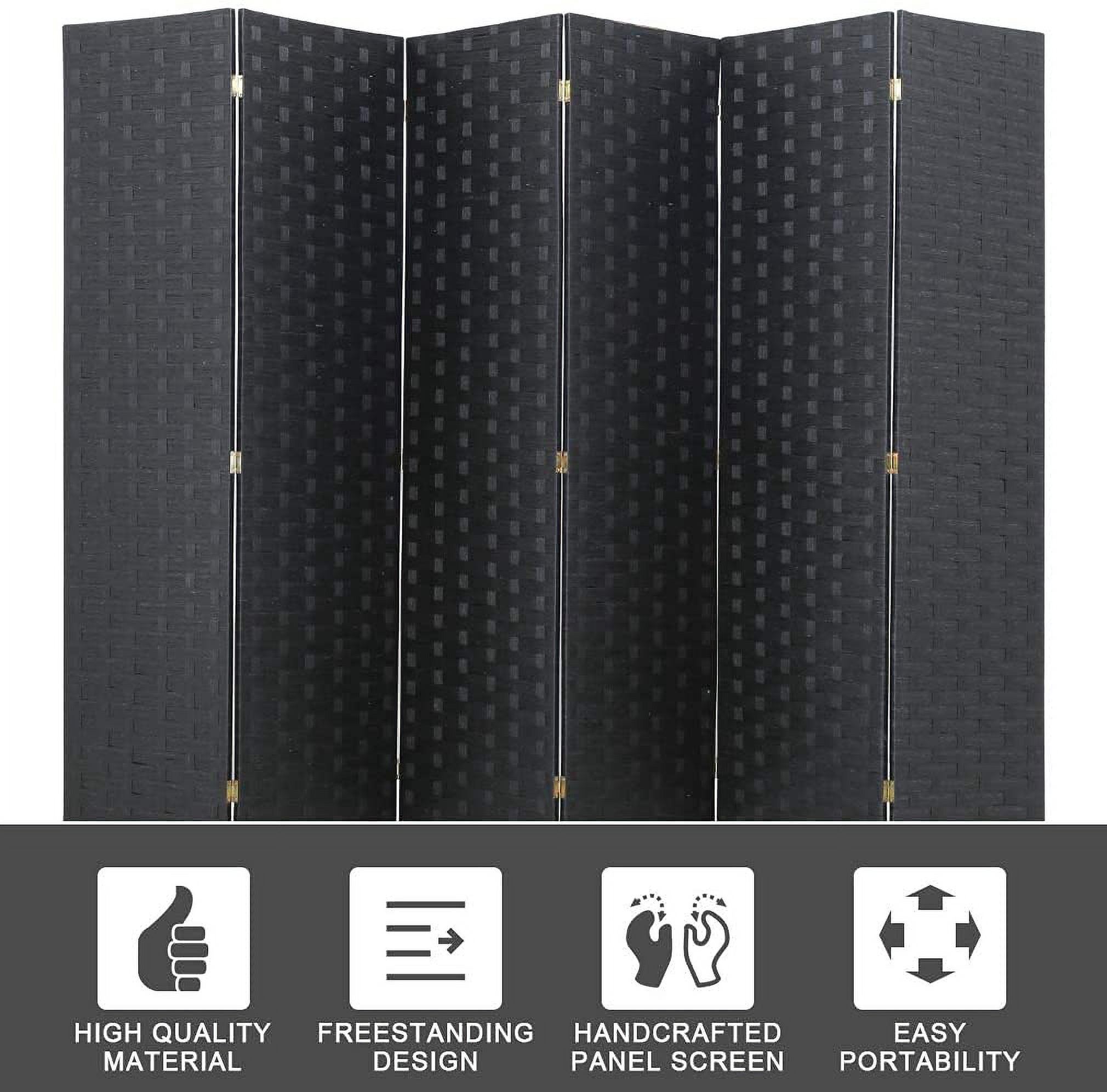 6 Panel  Room Dividers Folding Privacy Screen Partitions Room Dividers Wall Foldable Screen Portable Wood Mesh Woven Design Room Separator Screen for Home Office Bedroom Living Room, Black