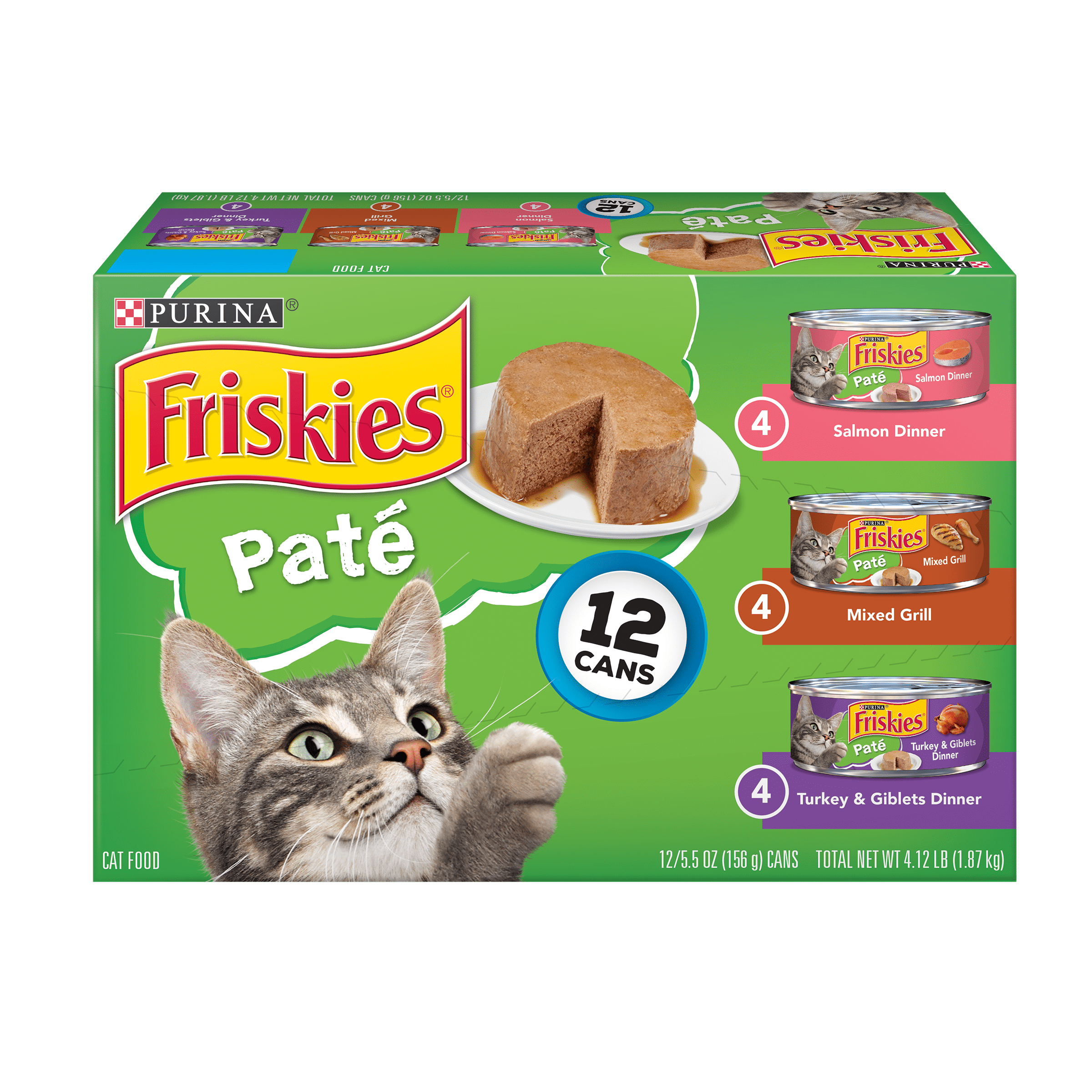 Friskies Pate Wet Cat Food Variety Pack, Salmon, Turkey & Grilled (12