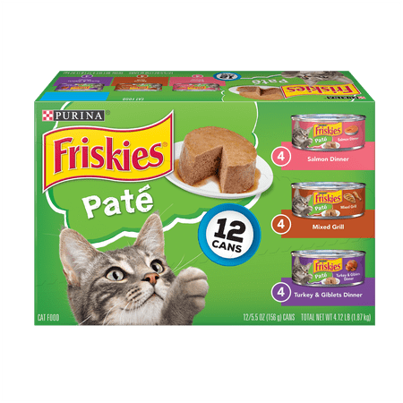 Friskies Pate Wet Cat Food Variety Pack, Salmon, Turkey & Grilled - (12) 5.5 oz. (Best Bread For Pate)