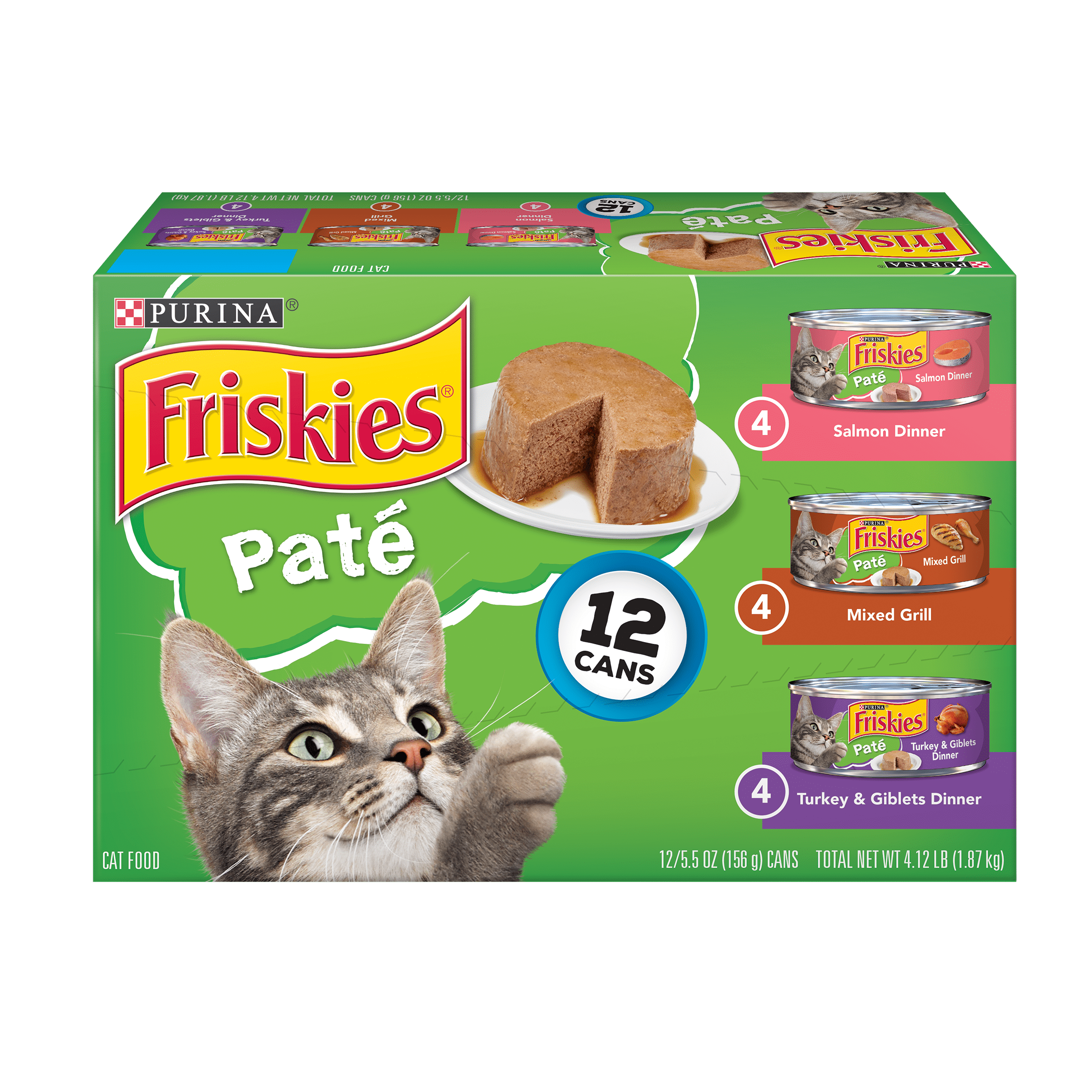 Friskies Pate Wet Cat Food Variety Pack Salmon Turkey Grilled 12 