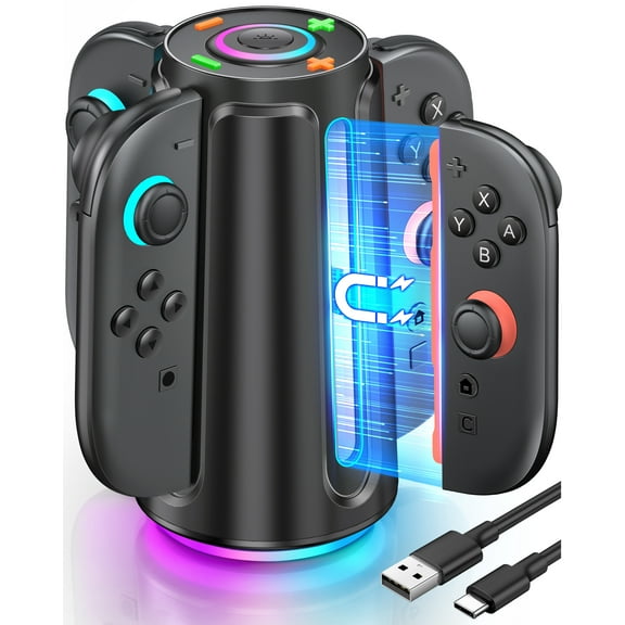 Switch 2 Controller Charger, Switch 2 Accessories for Nintendo Switch 2, Switch 2 Charging Dock with 4 in 1 Fast Charger Station