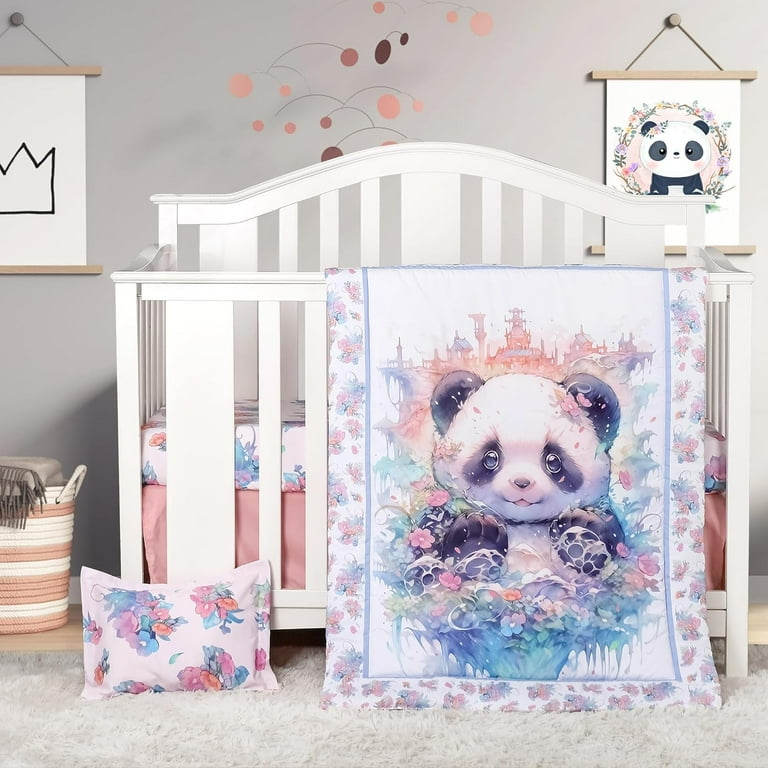Panda Crib Bedding Set 3 Piece Baby Nursery Bedding Sets Including Crib Quilt Crib Skirt Crib Sheet Pillowcase Crib Sets for Girls Walmart
