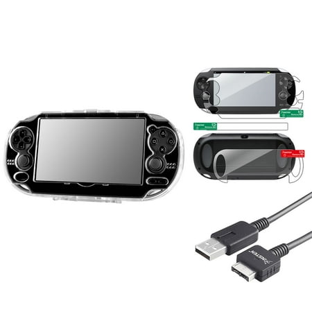 Insten For Sony PlayStation PS Vita - Clear Crystal Case + Full Body Back & Front Screen Protector + USB Cable