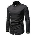 thumbnail image 5 of RUTAYY Men's Shirts Embroidered Asymmetrical Long Sleeve Solid Color Denim Shirt Turndown Collar Comfortable Breathable Classic Seaside Blouse, 5 of 8
