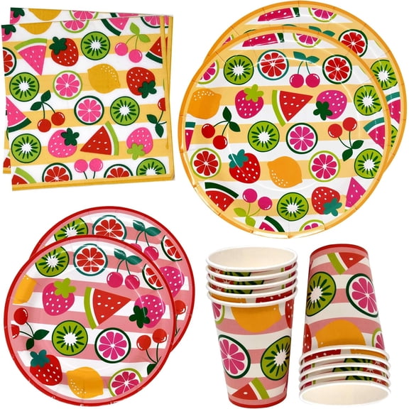 Yellow Sumer Paper Yellow Lemon Fruit 24-Piece Disposable Party Tableware Set for Summer ...