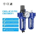 thumbnail image 5 of NANPU 1/2" NPT Compressed Air Filter Regulator Lubricator (FRL), Zinc Alloy, 5 Micron Brass Element, 0-150 psi Gauge, Quick Release Bowl, Manual Drain, Metal Bracket., 5 of 6