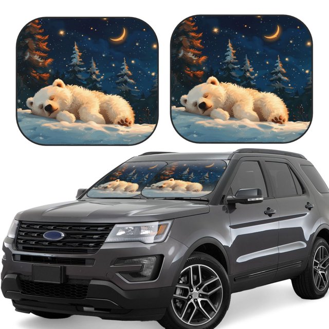 Saiise Ciel Étoilé Ours Blanc pour Voiture Pliable Pare-Soleil (Lot de 2) Offre Protection Solaire avec un Design Pliable Facile pour Pare-Brise Pratique-Moyen