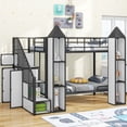 thumbnail image 3 of Bunk Bed with Stairs and Storage, Twin Over Twin Bunk Beds with Wardrobe, Heavy-Duty Metal Castle-Shaped Bunk Beds Frame, No Box Spring Needed-Black+White, 3 of 9