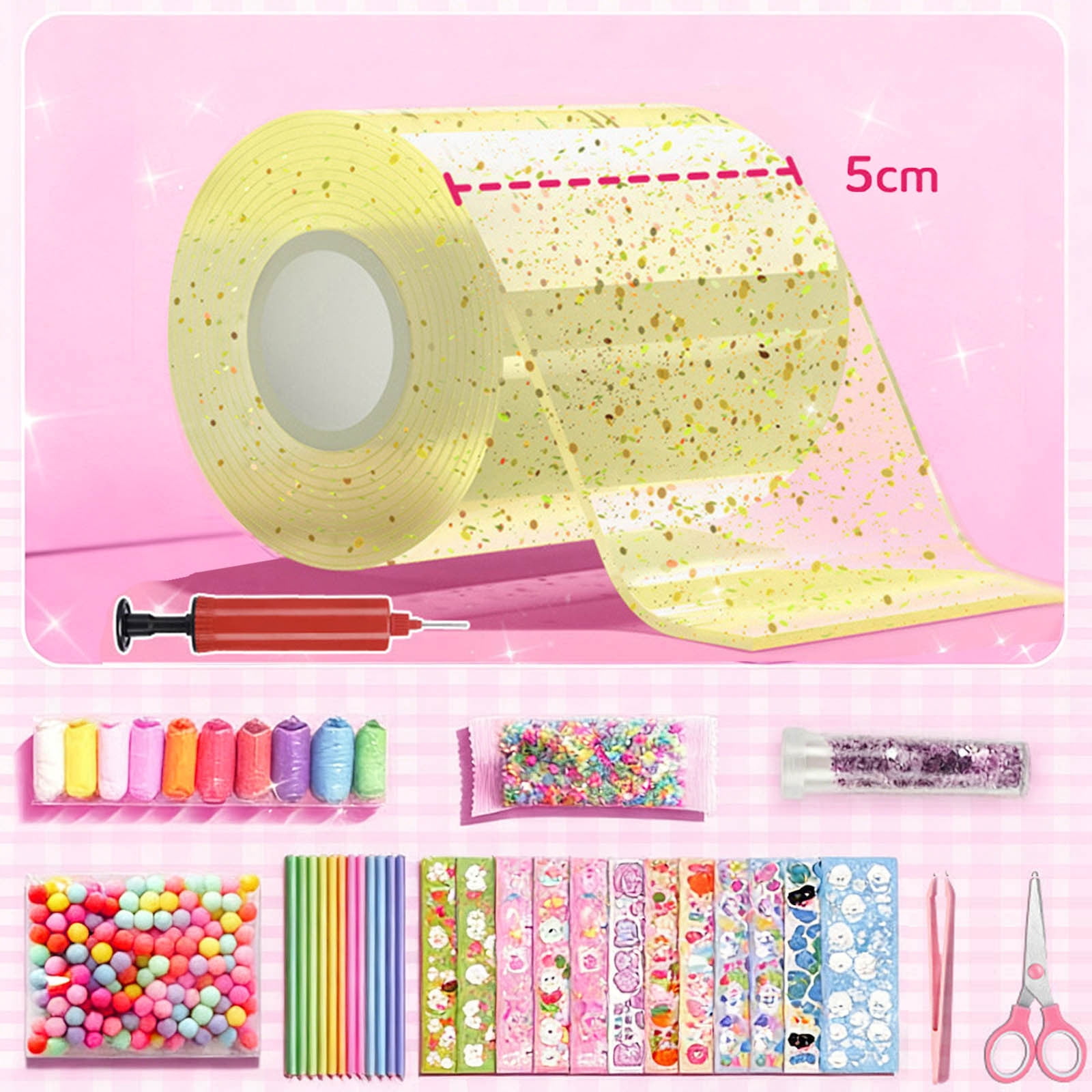 Nano Tape Bubble Kit for Kids, Nano Bubble Tapes Kit with Glitter, Clay, Cute Stickers and Accessories Tools, Nano Tape Crafts for Kids Girls,B