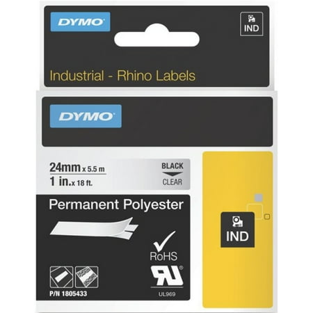 Dymo 1805433 Dymo Black On Clear ID Label - Permanent Adhesive - ;0.94; Width x 18.04 ft Length - Thermal Transfer - Transparent, Black - Polyester
