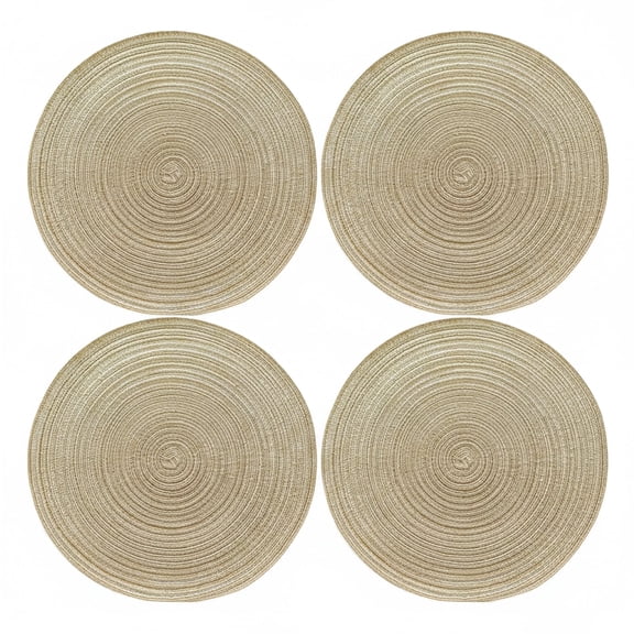 HonorHut Round Braided Placemats Set of 4 Woven Heat Resistant Kitchen Table Mats Washable Placemat for Kitchen Dining Table 15 Inch Beige