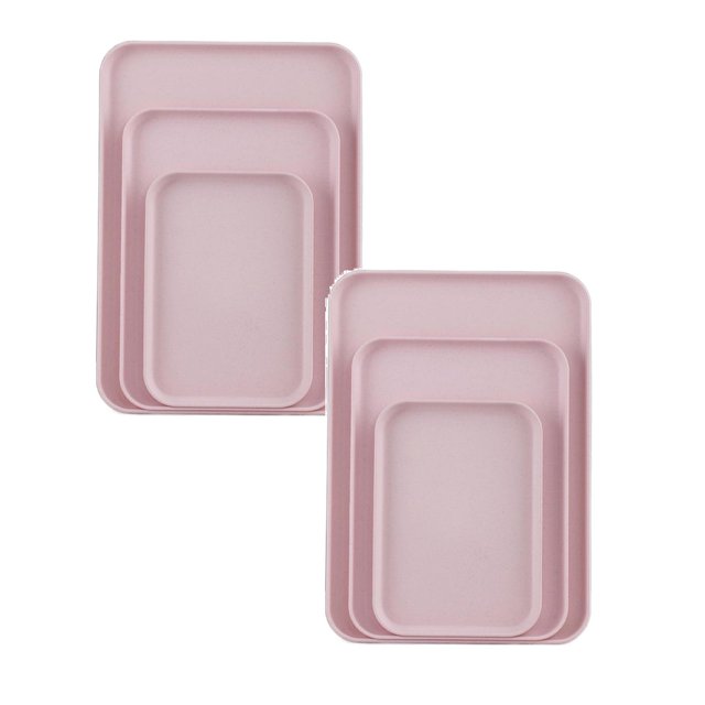 Oleegame 2PC Picnic Trays For Food Birch Multi Use Large Capacity Serving Tray Plastic Practical Food Grade Storage Tray For Home Anti Deformed Shockproof A Pink