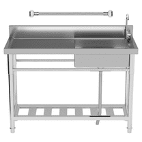 ​​Stainless Steel Utility Sink (Single Bowl), 47.3" Full Length, 198 lb Workbench, Commercial Kitchen Sink for Restaurant, Farm, Laundry Duty