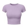 thumbnail image 6 of VBVC Women's Short Sleeve Crop Top, Ladies' Fitted Crew Neck T-Shirt, Casual Basic Solid Color Tee For Women,Purple,S-XL, 6 of 7