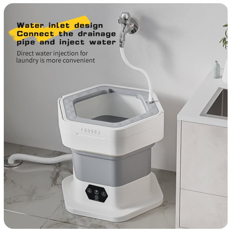 Eurhowing 8L Portable Washing Machine, 2-in-1 Mini Washer & Spin Dryer, Compact Foldable Bucket Design Laundry for Apartment, Dorm, RV, Travel, Grey