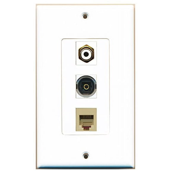 RiteAV - 1 Port RCA White and 1 Port Phone RJ11 RJ12 Beige and 1 Port Toslink Decorative Wall Plate Decorative