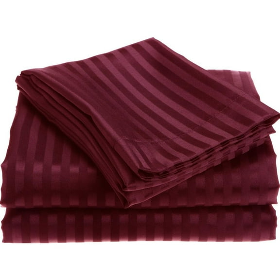 FAITH, HOPE, LOVE HOME DÉCOR 1800 Series Wrinckle Resistant 3 Piece Twin Size Embossed Stripe Sheet Set - Burgundy