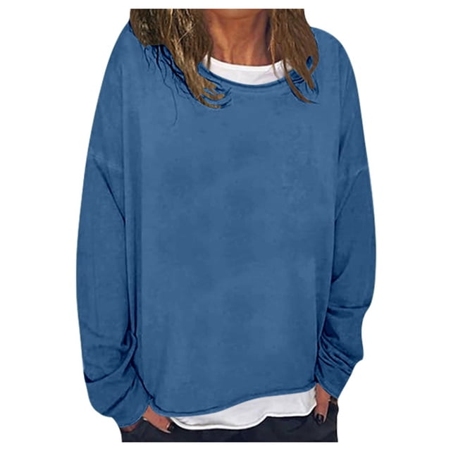 WEAIXIMIUNG Sweatshirts pour Femmes Col Rond Décontracté Couleur Unie Diy Coupe Ample Pull Confortable et Élégant