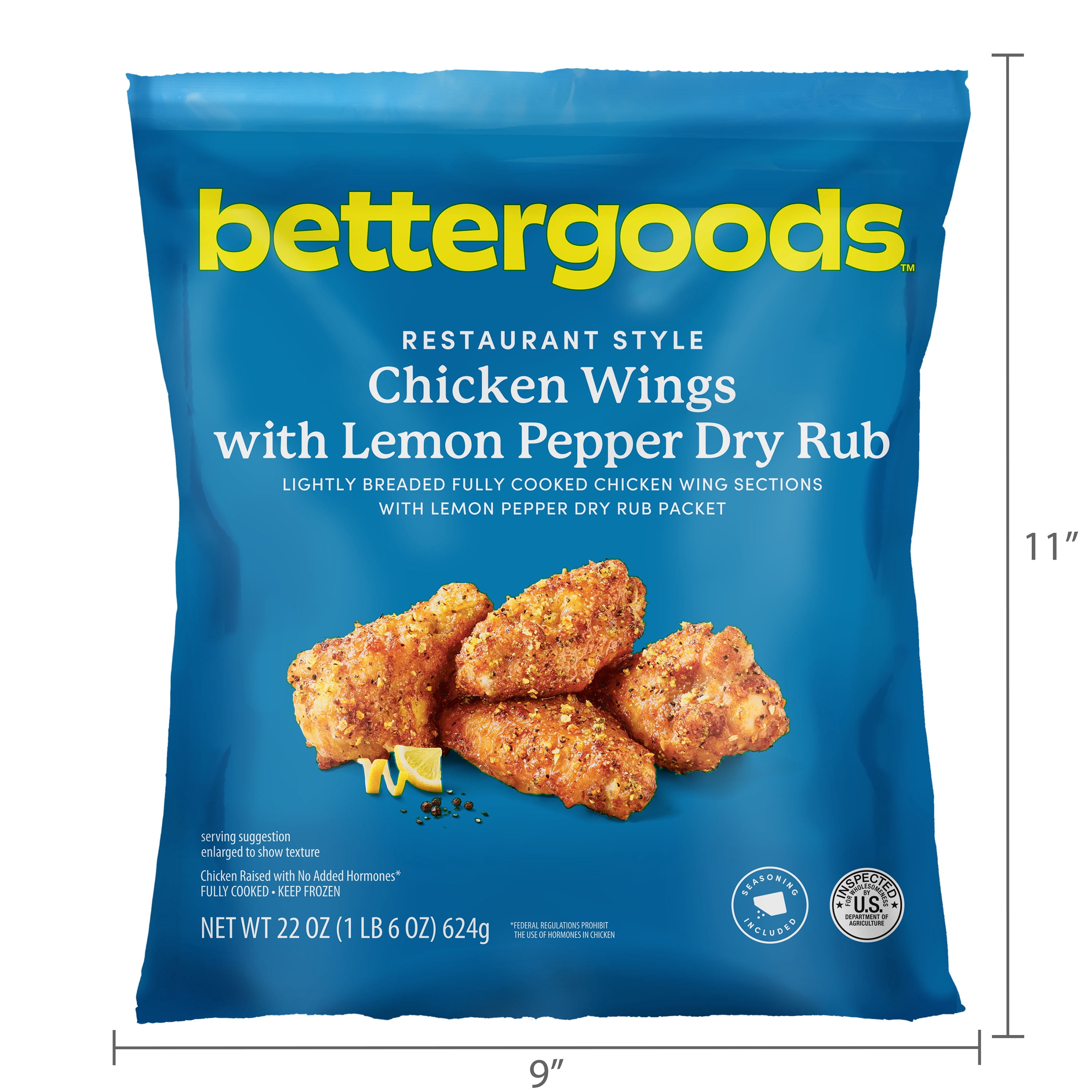 bettergoods Restaurant Style Chicken Wings with Lemon Pepper Dry Rub, 22 oz (Frozen)