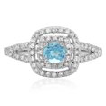 thumbnail image 3 of 0.80 Carat (ctw) 18K White Gold Round Blue Topaz & White Diamond Ladies Split Shank Engagement Halo Bridal Ring 3/4 CT, 3 of 4