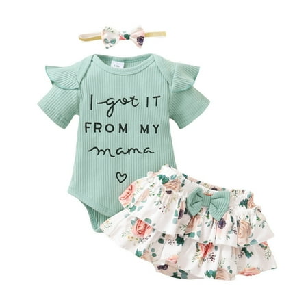 

Newborn Baby Girl Summer Outfits Letter Short Sleeve Bodysuit Romper Tops Floral Shorts Pants Headband 3 Piece Clothes 0-18M