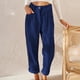 thumbnail image 2 of Pantalones de pana de cintura alta para mujer - Pantalones informales rectos y holgados de color liso, 2 of 6