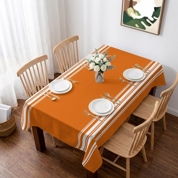 Thanksgiving Table Cloth Waterproof Tablecloths, Fall Luxurious Orange White Striped Harvest Autumn Tablecloth Dining Table Cover for Kitchen Party Tabletop Outdoor, Rectangle Tablecloth 52x70 Inch